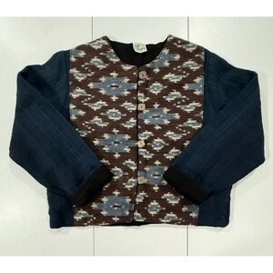 Santa Fe Hemp Jacket Aztec Print Boho Hippie Button Up Womens Size Medium 304